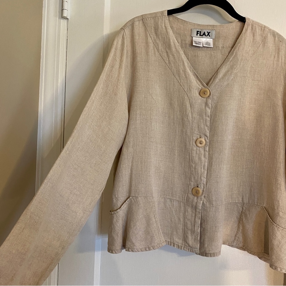 Flax Lightweight Tan Button Up Linen Jacket S - Picture 4 of 5